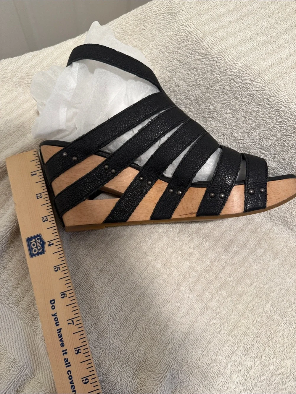 Eileen Fisher Black Leather Strappy Wood Wedge Sandals Summer Formal Wedding 10